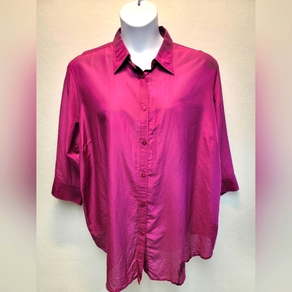 Ralph Lauren Tops - RALPH LAUREN Women's Size 3X Berry Jam 3/4 Sleeve Button Front Top 30% Silk